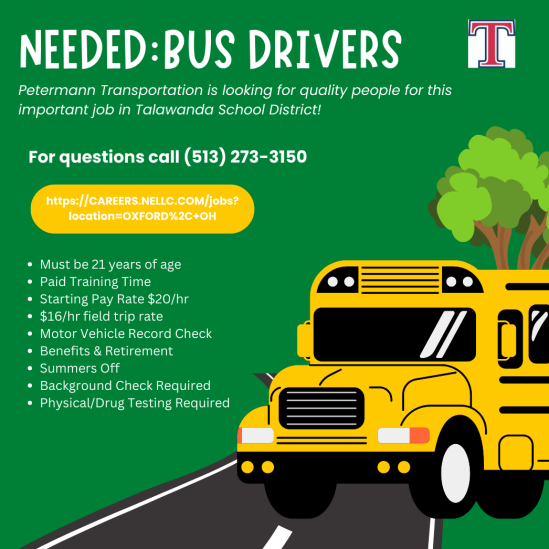 Bus Drivers Needed Sign